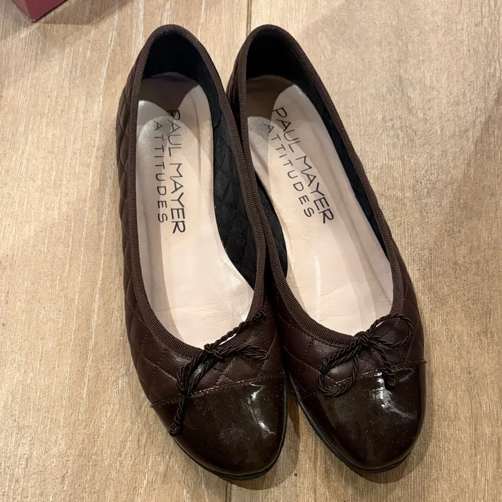 Paul Mayer Dark Brown Quilted Flats with Patent toe - Picture 2 of 3